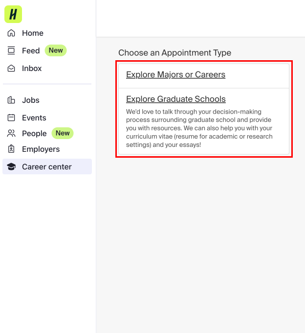 Career Resource Center Scheduling Appointments