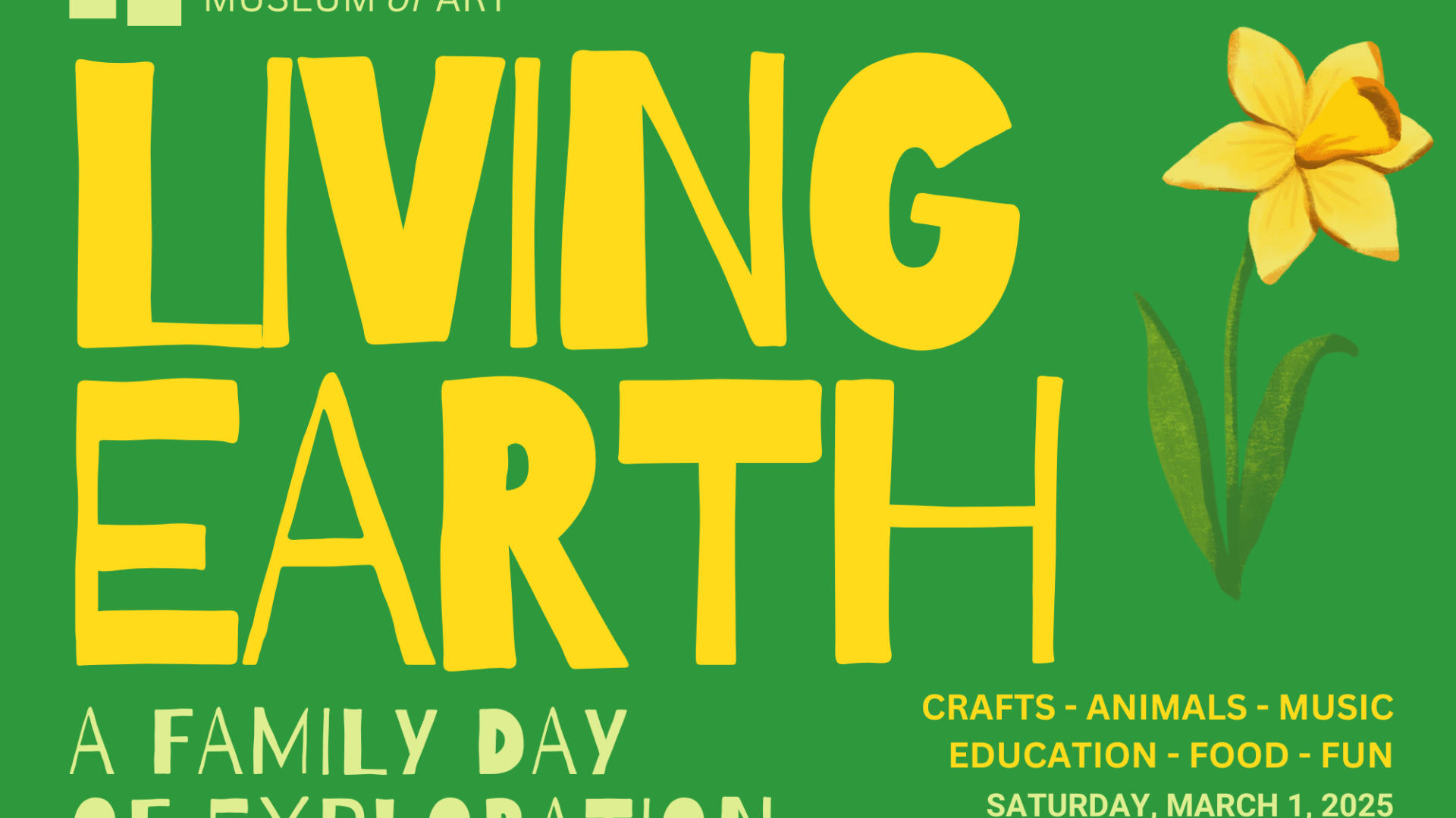 Green and yellow graphic titled "Living Earth" with information for the event.